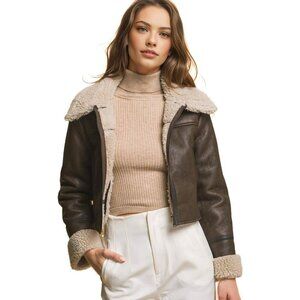 Love Tree Women's Juniors Faux Leather Shearling Moto Jacket